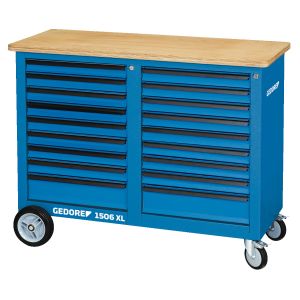 banco di lavoro mobile largo 1,25 m con 2x 9 cassetti